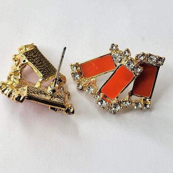 Orange Rectangle Small Earrings Mini Earrings - Picture 2 of 8